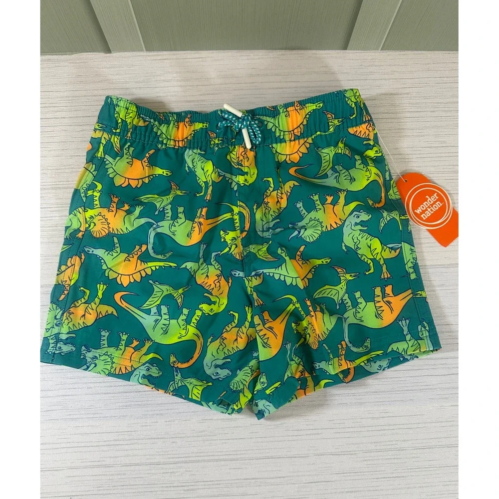 Wonder Nation Boys Small 6-7 Dinosaur Swim Shorts Teal Bay UPF 50+ NWT